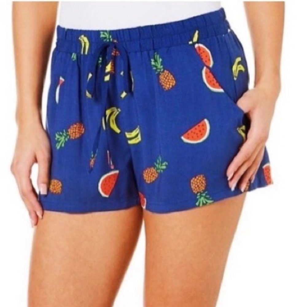 Bebop Summer Fruit Shorts Navy Flowey fruity banana watermelon pineapple